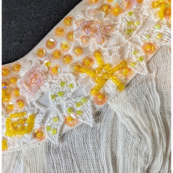 Anthropologie Hazel Embellished Gauzy Silk Top Size M Cream Blouse Artsy Boho - Picture 7 of 10